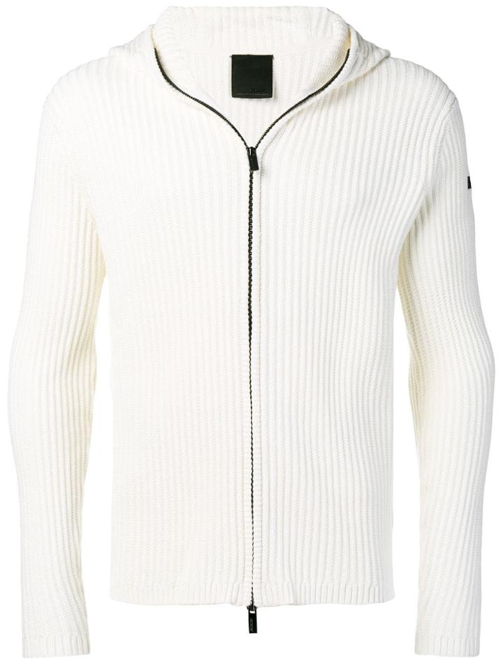 Rrd Ribbed Knit Zip Front Hoodie - White