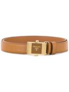 Prada Enamel Buckle Leather Belt - Brown