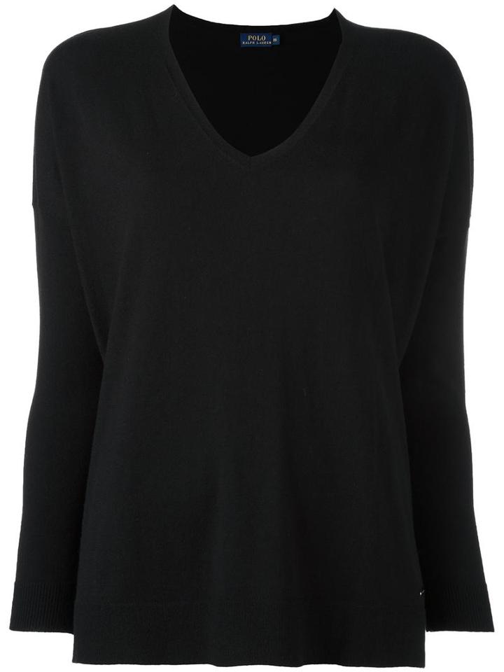 Polo Ralph Lauren V-neck Jumper, Women's, Size: Large, Black, Viscose/nylon/polyester/wool