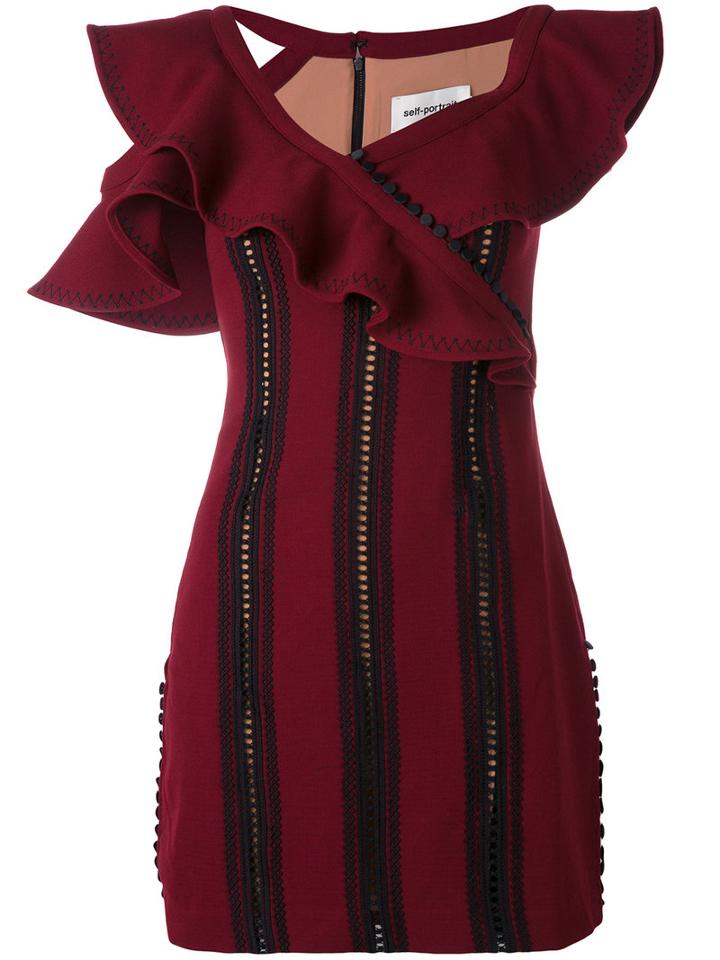 Self-portrait - Ruffled Sleeveless Dress - Women - Polyester/spandex/elastane/viscose - 8, Red, Polyester/spandex/elastane/viscose