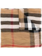 Burberry Checked Scarf, Men's, Brown, Linen/flax