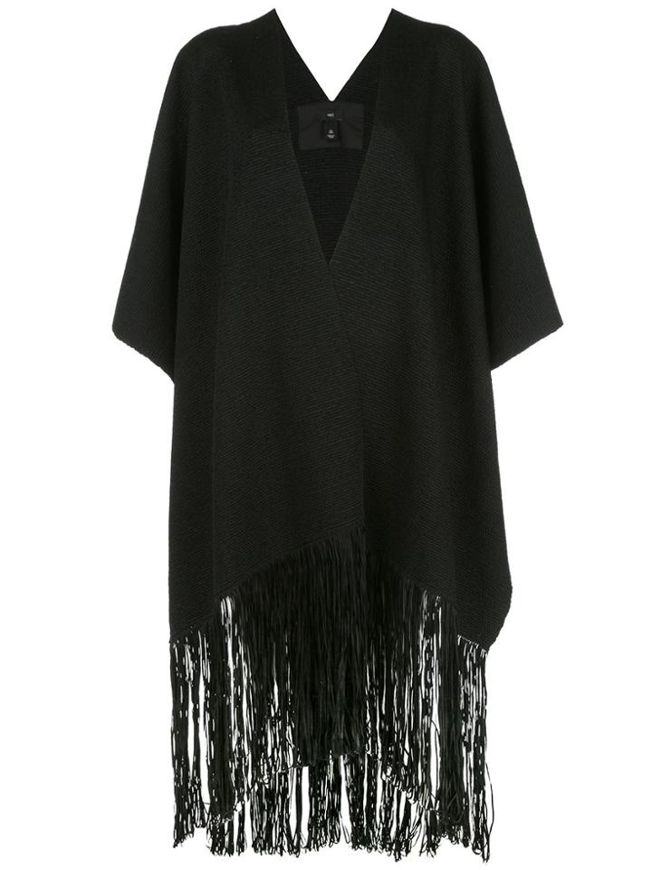 Voz Oversized Fringed Poncho - Black