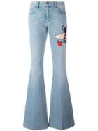 Gucci Embroidered Flared Denim Jeans - Blue
