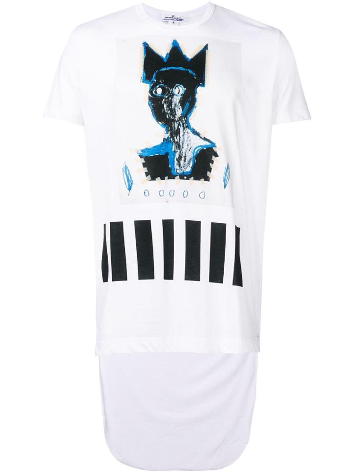 Comme Des Garçons Shirt Asymmetric Hem Printed T-shirt - White