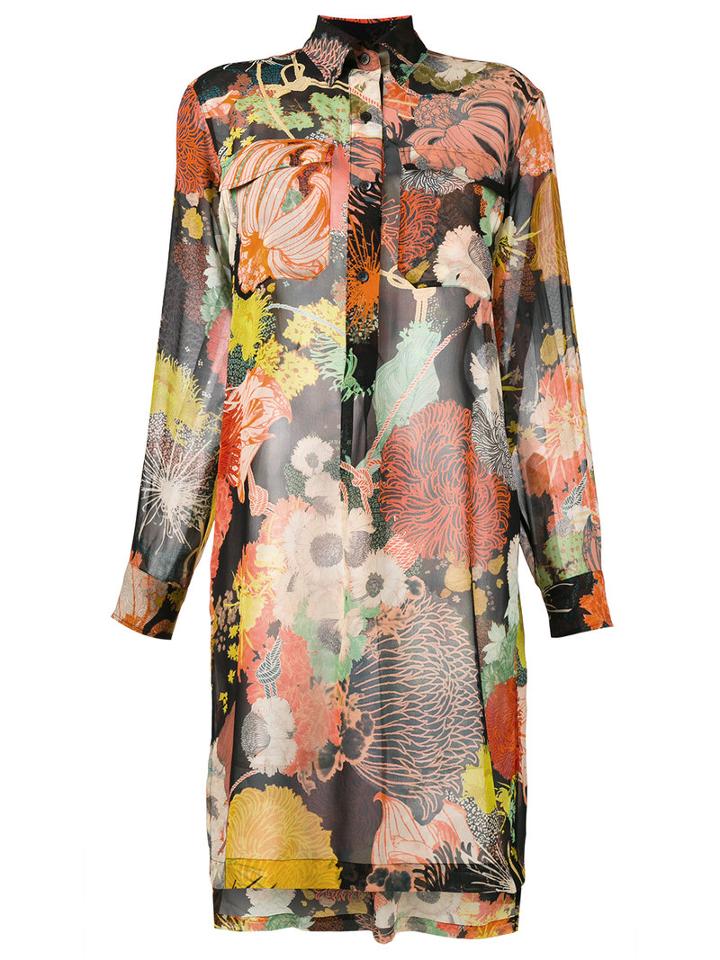 Dries Van Noten Debs Floral Print Long Blouse, Women's, Size: 36, Black, Silk