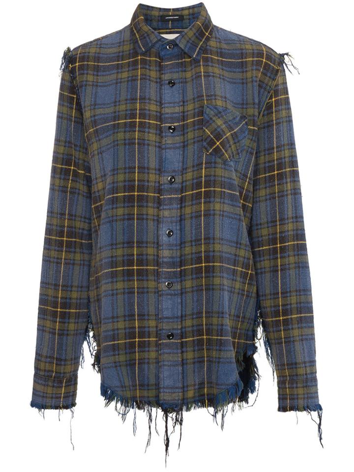 R13 Shredded Seam Plaid Wool Shirt - Blue