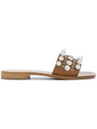 Miu Miu Pearl Embellished Sliders - Brown