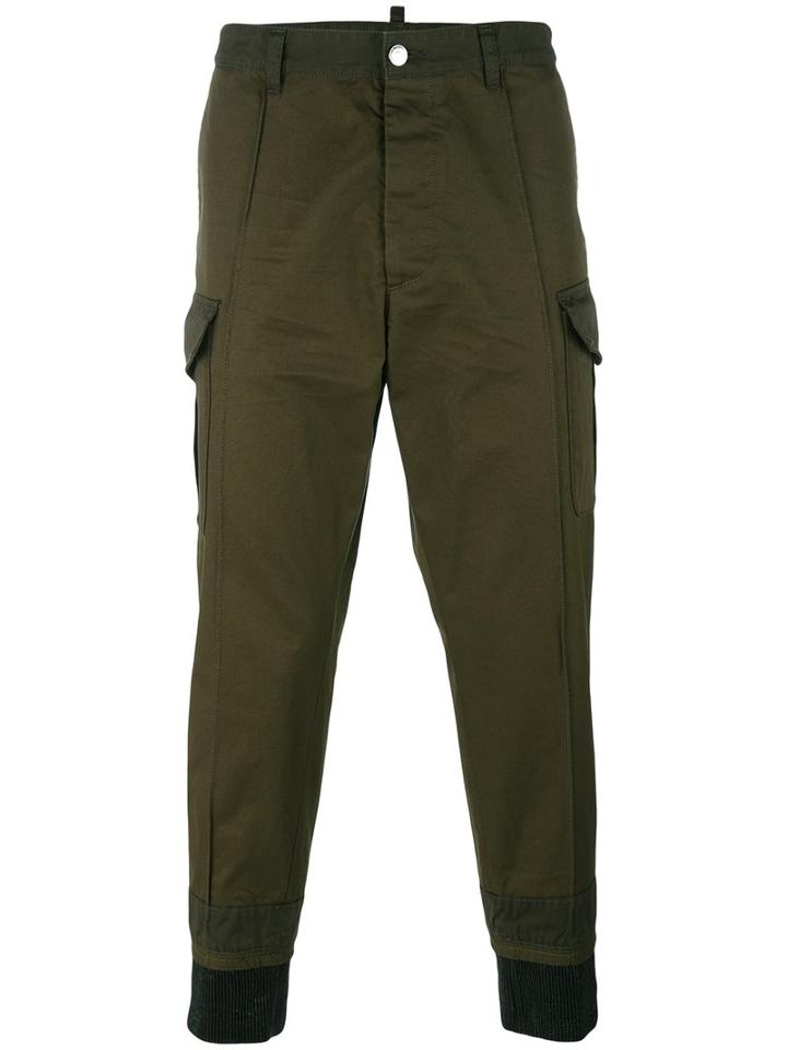 Dsquared2 Cropped Length Trousers, Men's, Size: 50, Green, Cotton/leather