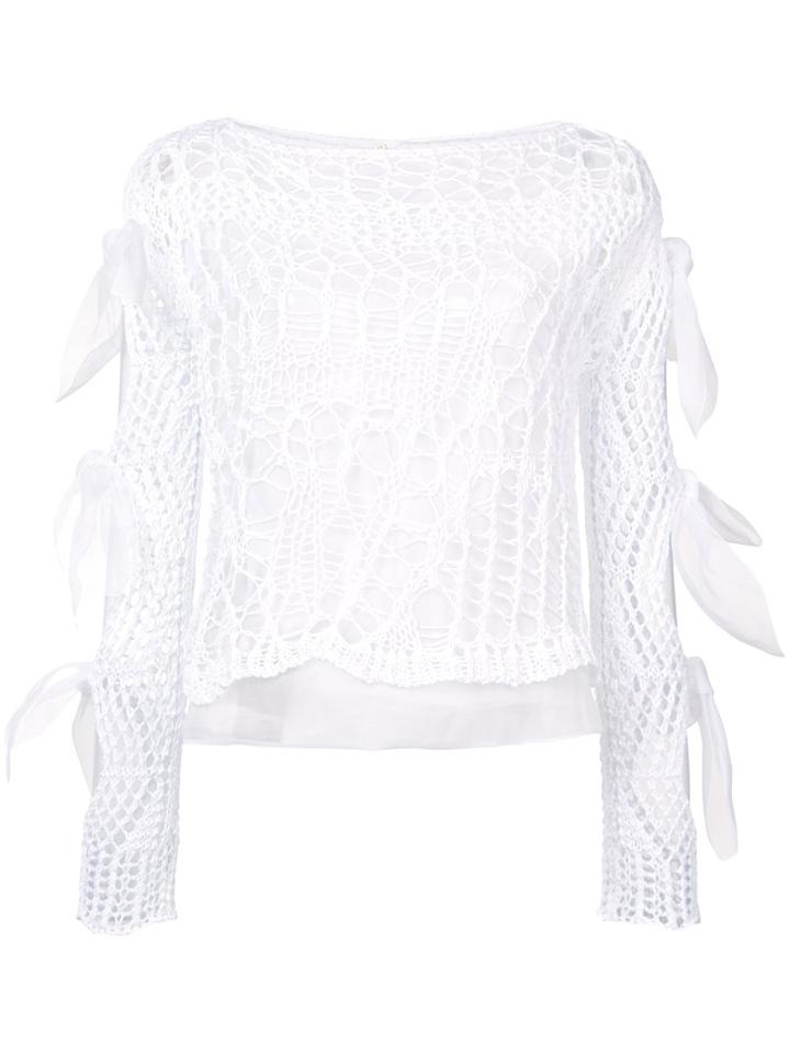 Delpozo - Lace Bows Top - Women - Cotton - M, White, Cotton