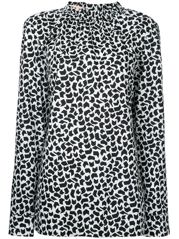Marni - Geometric Print Long Sleeve Blouse - Women - Cotton - 48, White, Cotton