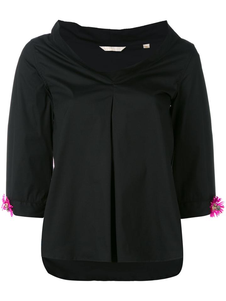 Xacus Shelia Flower Sleeve Blouse, Women's, Size: 46, Black, Cotton/polyamide/spandex/elastane