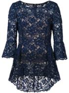 Oscar De La Renta Boat Neck Floral Lace Blouse, Women's, Size: 12, Blue, Cotton/nylon