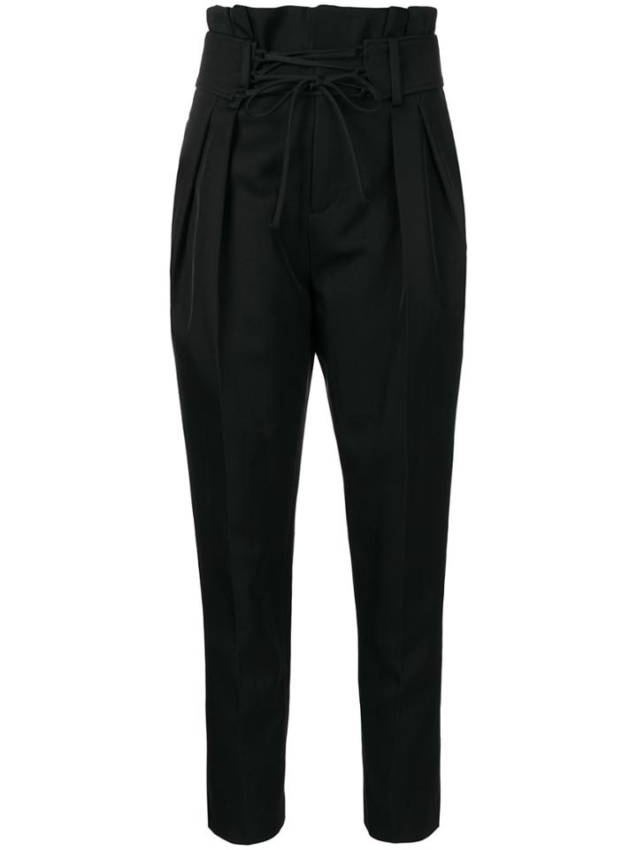 Iro Lace-up Waist Tapered Trousers - Black