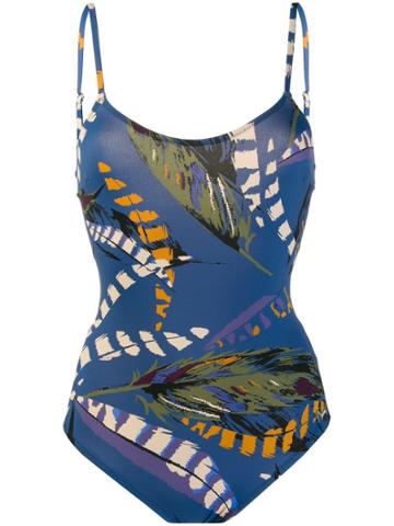 Emmanuela Swimwear Amy Leaf Print One Piece - Blue