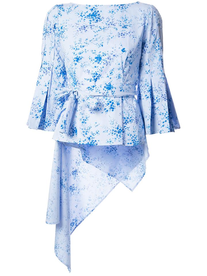Carolina Herrera Floral High Low Blouse - Blue