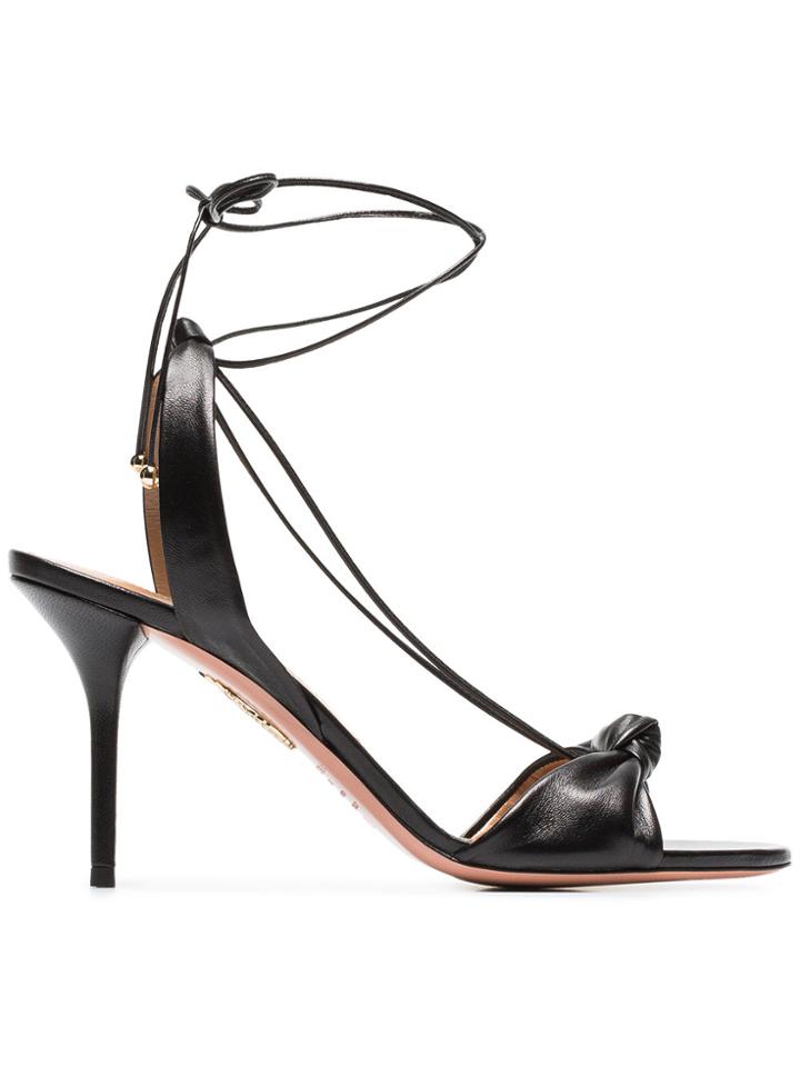 Aquazzura Black Virginie 85 Leather Sandals