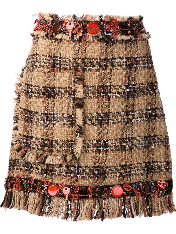 Msgm Tweed Mini Skirt, Women's, Size: 40, Brown, Acrylic/polyamide/polyester/wool