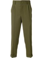 Ami Alexandre Mattiussi Pleated Beltless Carrot Fit Trousers - Green
