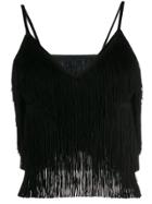 Norma Kamali Fringed Crop Slip Top - Black