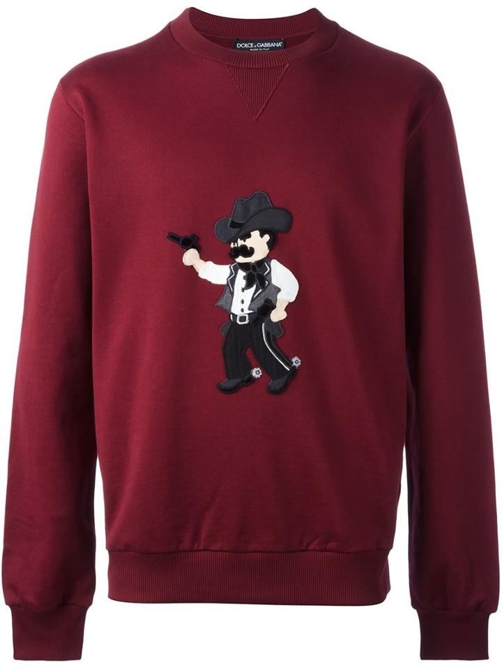Dolce & Gabbana Cowboy Patch Sweatshirt, Men's, Size: 46, Red, Cotton