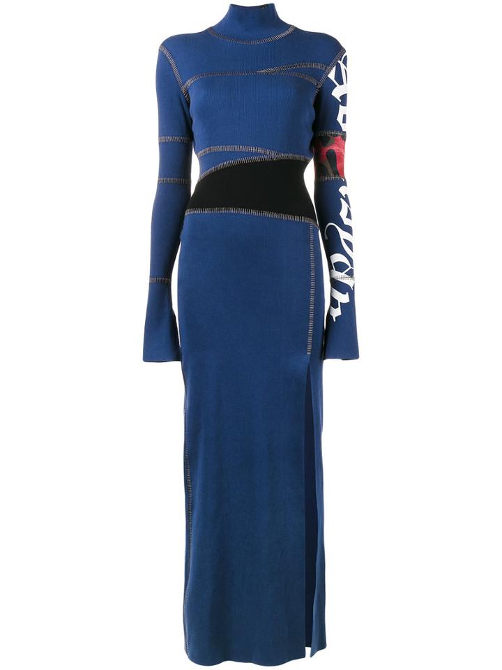 Tigran Avetisyan By Pavel An - Printed Ribbed Full-length Dress - Women - Cotton - S, Women's, Blue, Cotton