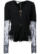 Antonio Berardi Lace Longsleeves V-neck Blouse, Women's, Size: 46, Black, Spandex/elastane/rayon