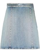 Miu Miu Crystal Embellished Denim Skirt - Blue
