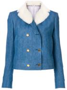 Thom Browne Shearling Collar Cropped Denim Jacket - Blue