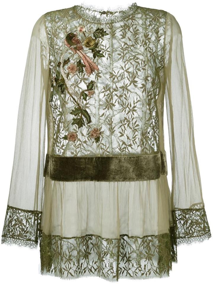 Alberta Ferretti Lace Semi Sheer Blouse, Women's, Size: 42, Green, Rayon/polyamide/polyester