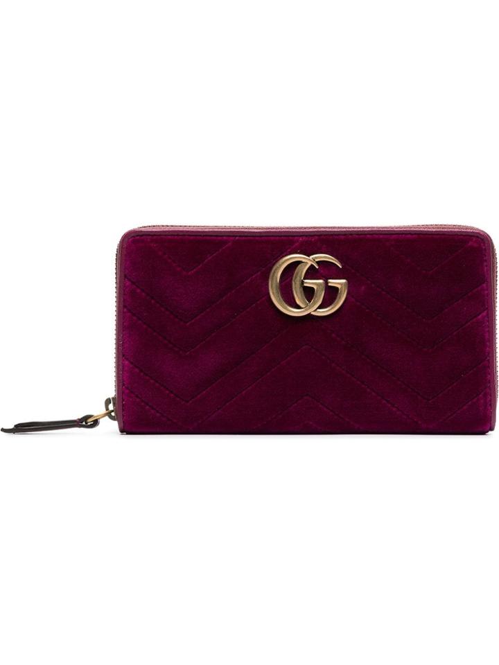 Gucci Purple Gg Marmont Quilted Velvet Wallet - Pink & Purple