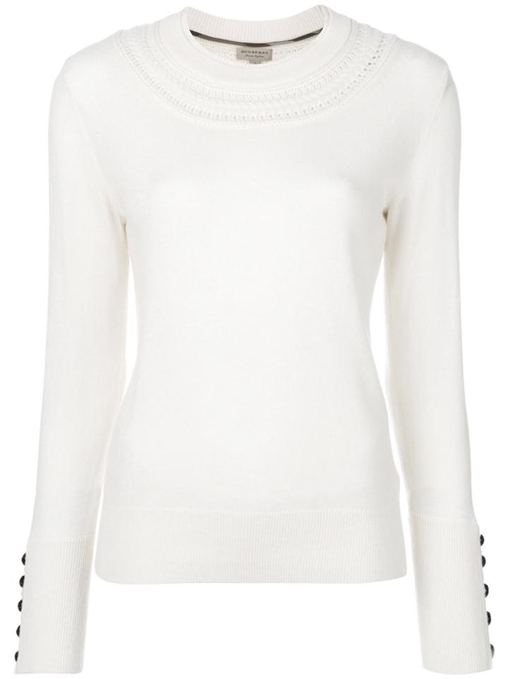 Burberry Cashmere Cable Knit Yoke Sweater - White