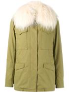 Army Yves Salomon Raccoon Fur Trimmed Parka Jacket, Women's, Size: 38, Green, Cotton/polyester/racoon Fur