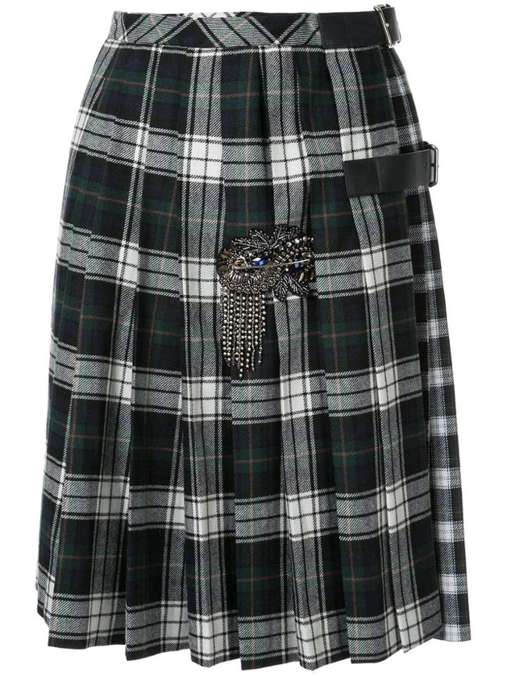 Dice Kayek Pleated Plaid Print Skirt - Green
