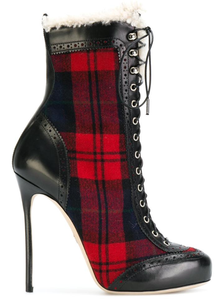 Dsquared2 Leather Trim Plaid Boots - Black