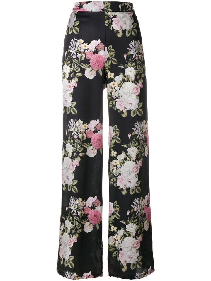 Pink Memories Floral Print Palazzo Trousers - Black