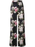 Pink Memories Floral Print Palazzo Trousers - Black