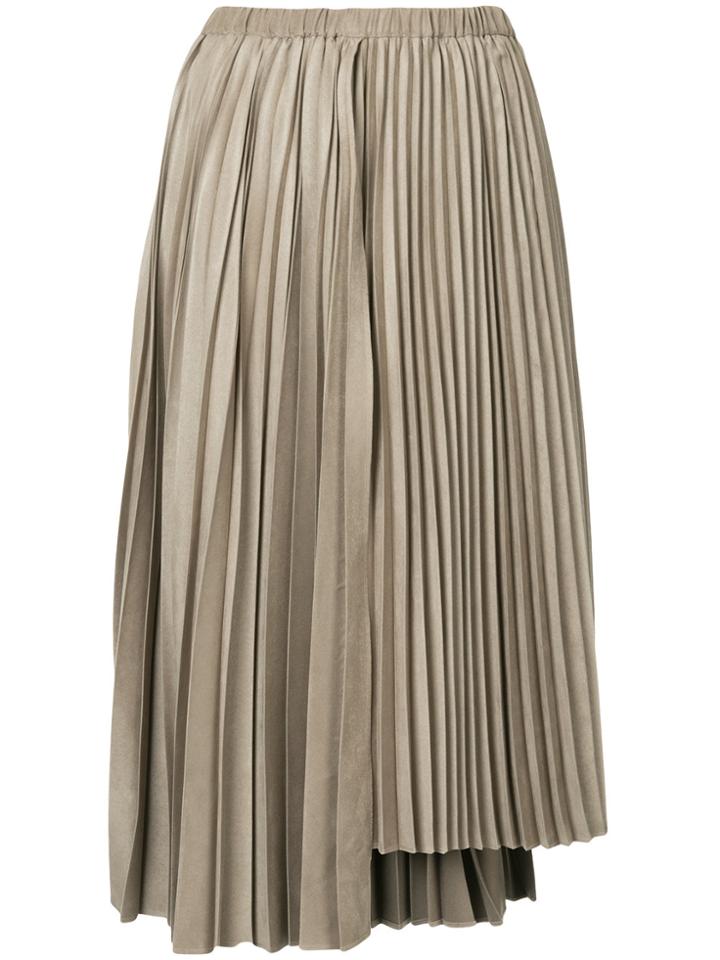 Estnation Asymmetric Pleated Skirt - Brown