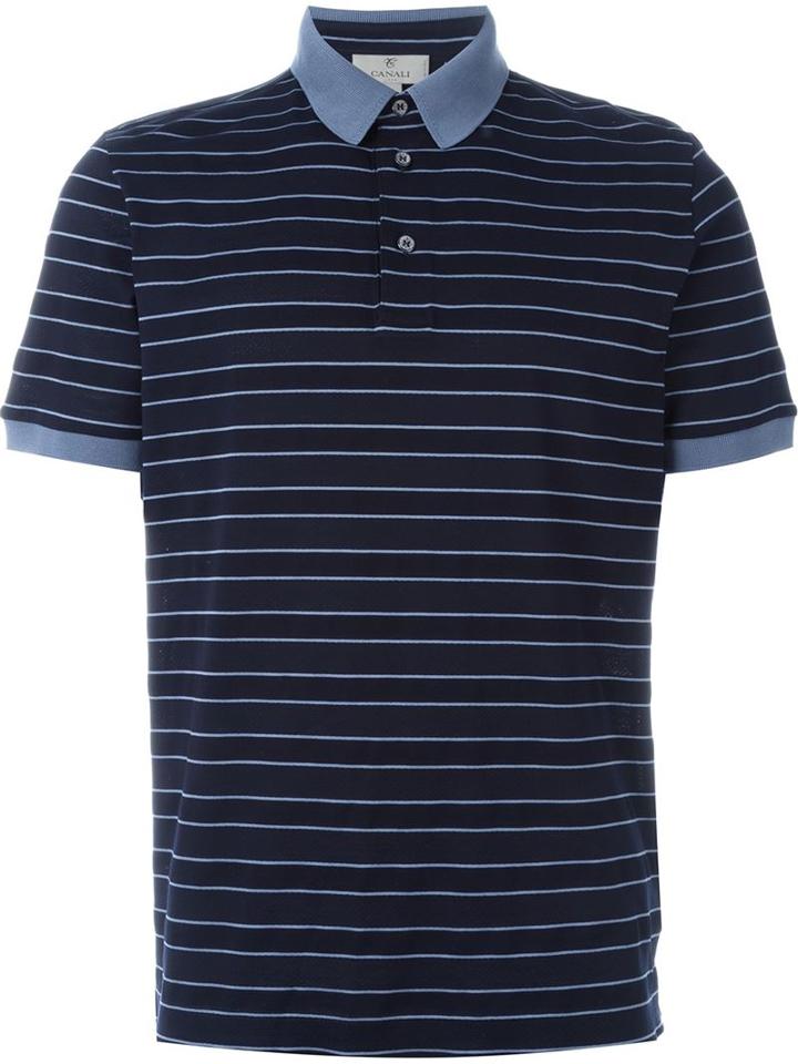 Canali Striped Polo Shirt, Men's, Size: 48, Blue, Cotton