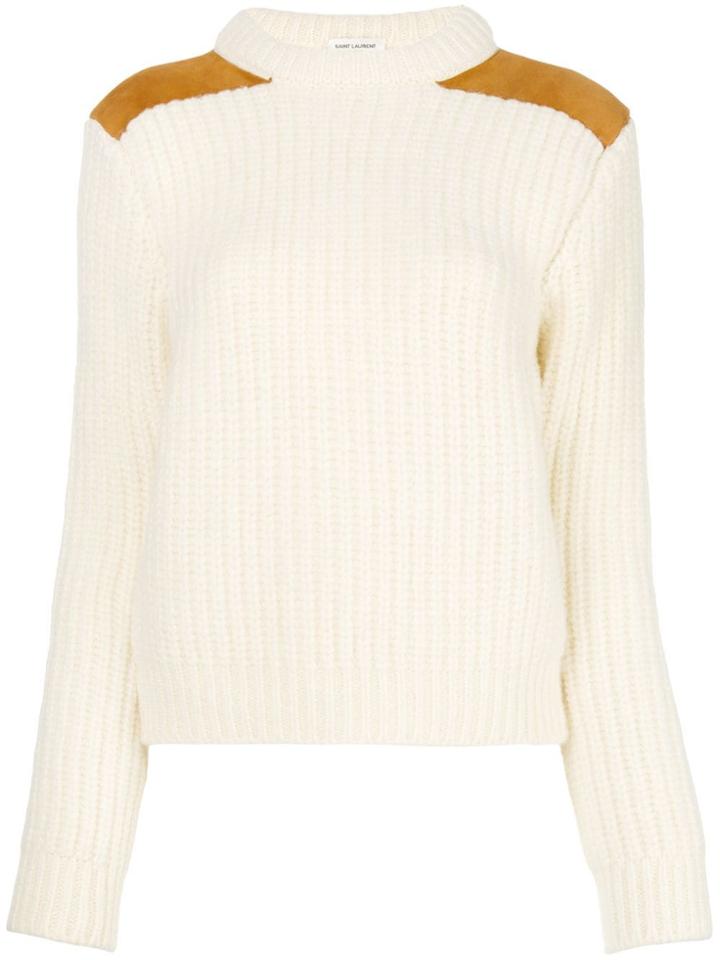 Saint Laurent Ribbed Mock Neck Sweater - White