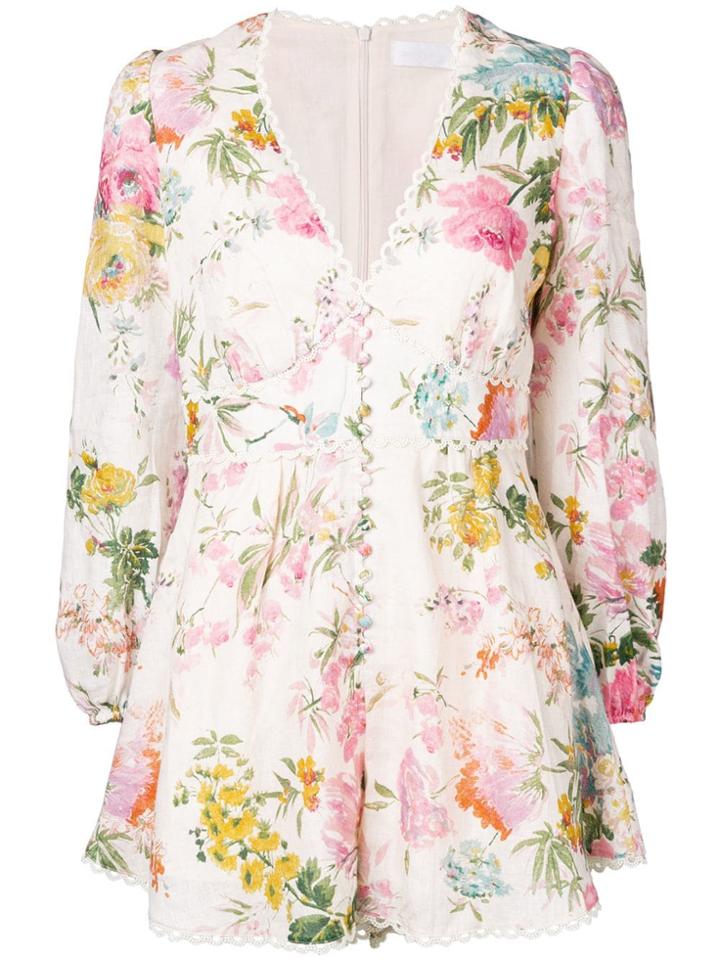 Zimmermann Floral Print Playsuit - White
