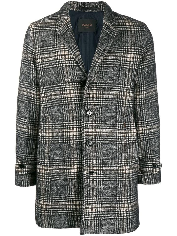 Paltò Checked Single-breasted Coat - Black