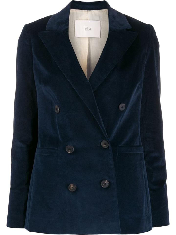 Tela Double-breasted Fitted Blazer - Blue