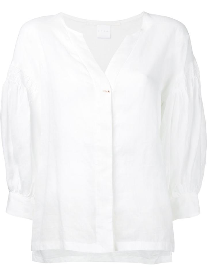 Cityshop - Placket Blouse - Women - Linen/flax - One Size, White, Linen/flax
