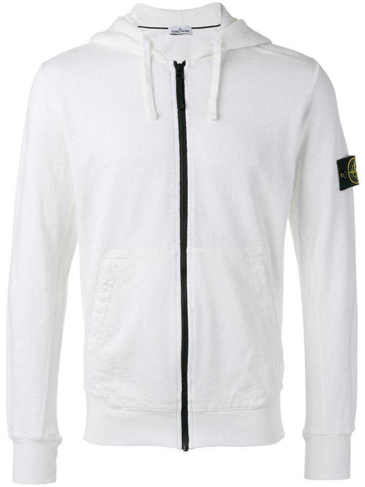 Stone Island Zip Up Hoodie, Men's, Size: Xl, White, Cotton