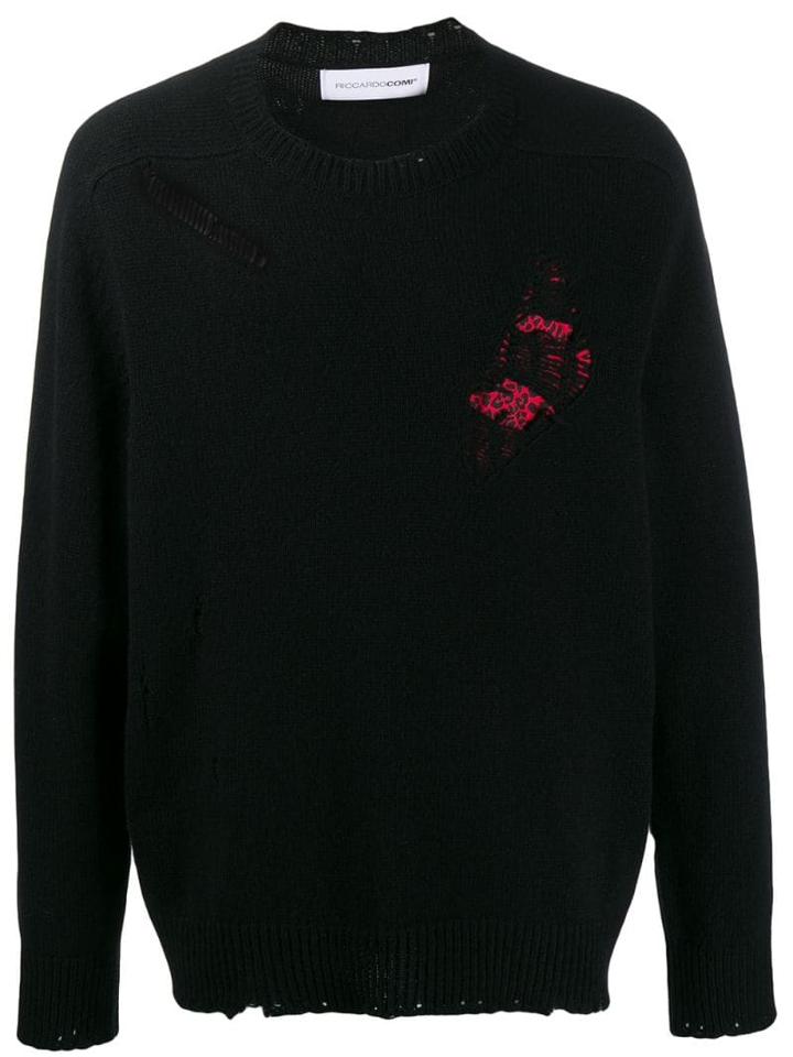 Riccardo Comi Leopard Patch Distressed Jumper - Black