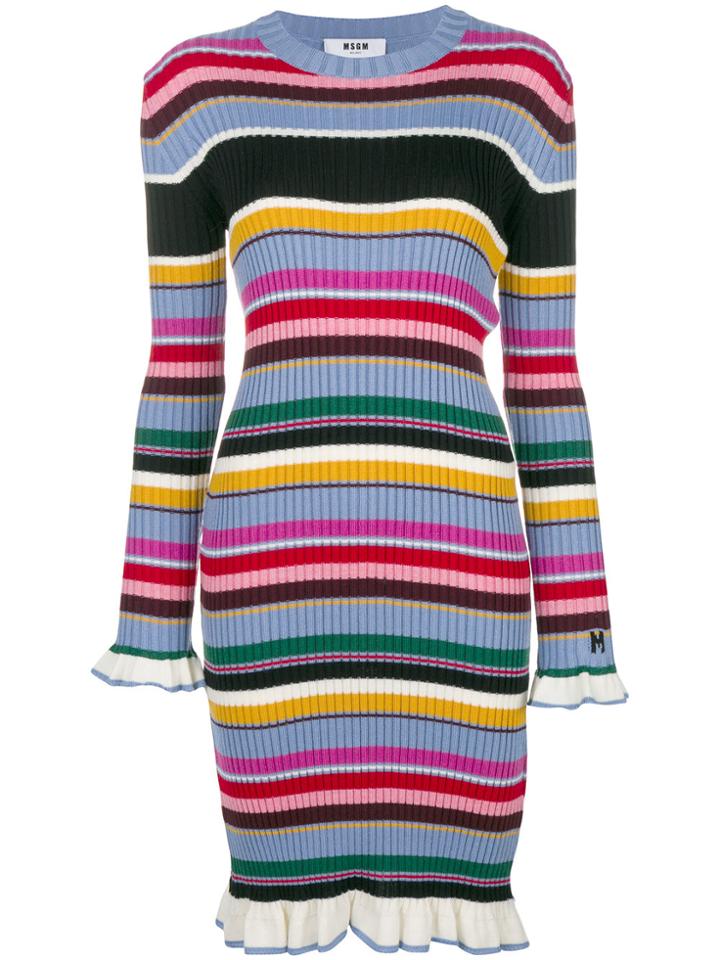 Msgm Striped Rib Knit Midi Dress - Blue
