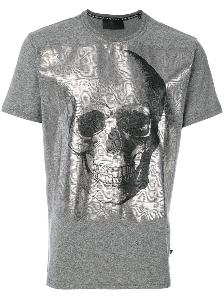 Philipp Plein Metallic Skull Print T-shirt - Grey