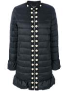 Twin-set - Pearled Trim Padded Coat - Women - Polyamide/polyester - 44, Black, Polyamide/polyester