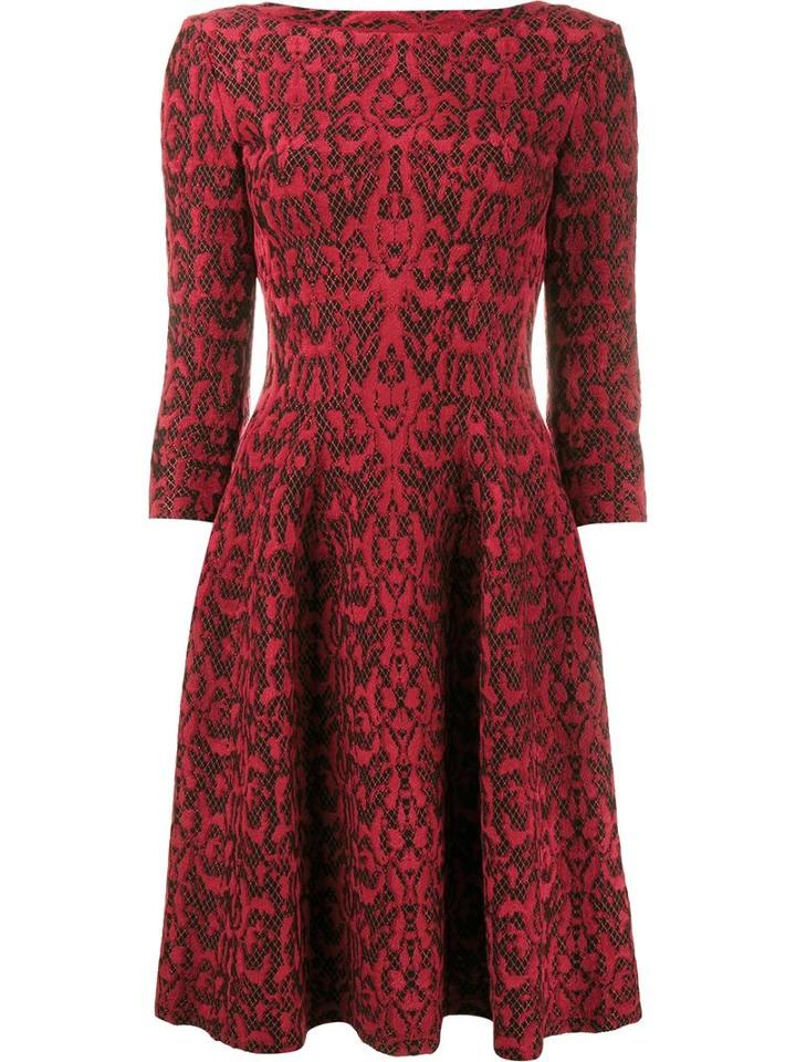Alaïa Lace Overlay Flared Dress, Women's, Size: 42, Red, Viscose/wool/nylon/polyester