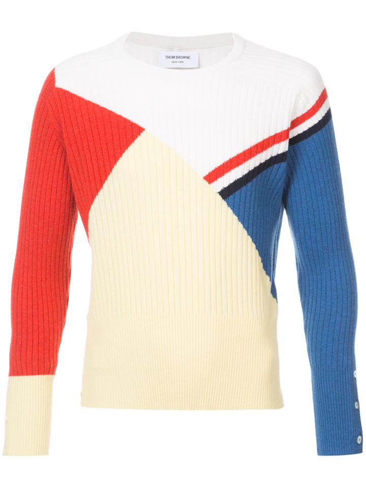 Thom Browne Crewneck Pullover With Red, White And Blue Stripe And